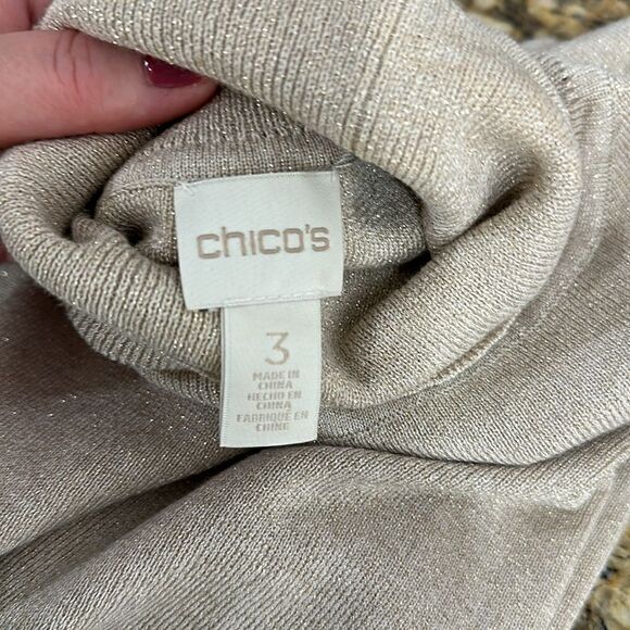 Chico’s Oatmeal Color Metallic Shimmer Turtleneck Pullover Sweater Size XL - Picture 6 of 11